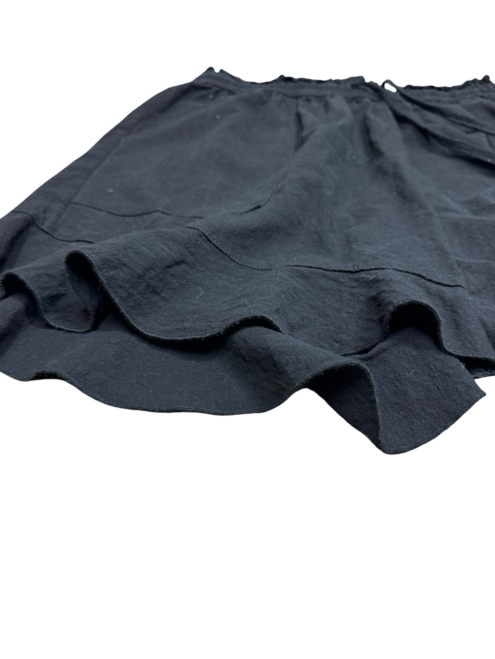 Black Linen Blend Ruffle Hem Drawstring Shorts SZ M - Picture 3 of 15